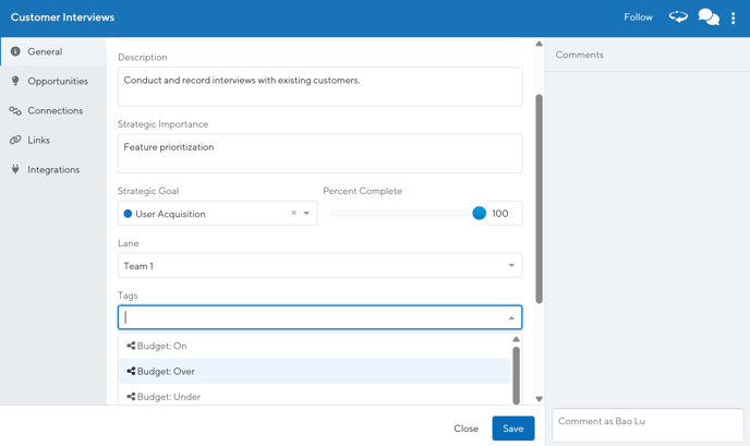 Add tags by clicking into the bar/container