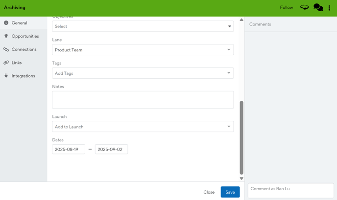 Assign dates to roadmap bars and containers