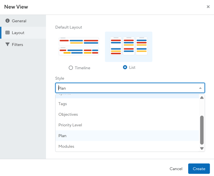 Create a list view by dropdown
