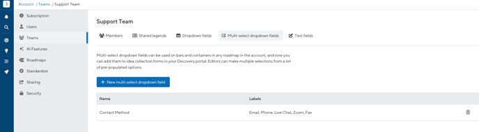 Create a team Multiselect field