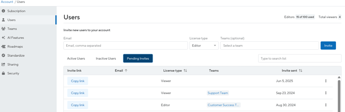 Manage pending invites