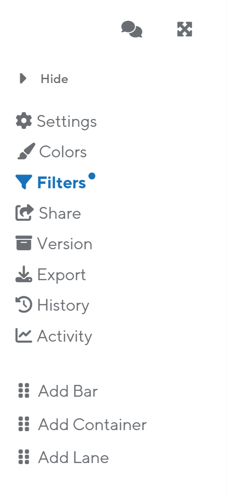 The blue dot signifies an active filter on your roadmap